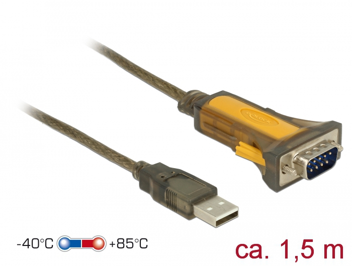 Adapter USB 2.0 Typ-A an 1x Seriell RS-232 DB9 erweiterter Temperaturbereich, Delock® [65840]