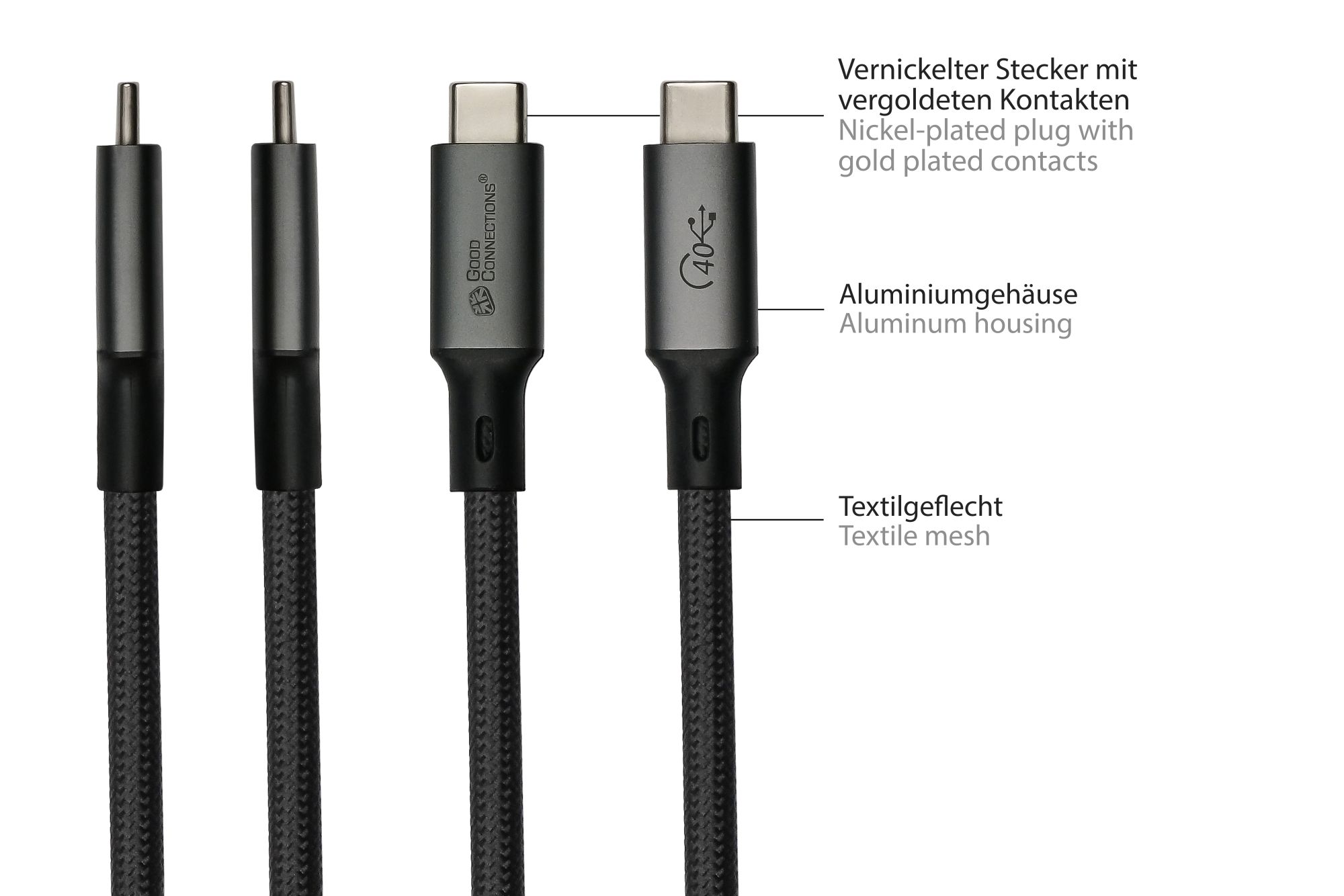 Magnetisches USB 4.0 Gen. 3x2 Spiralkabel (40GBit/s, 240W, 8K@60Hz), USB-C™ Stecker an USB-C™ Stecker, schwarz, 1,5m, Good Connections®