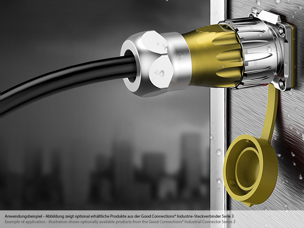 Industrie-Steckverbinder S3 - Stecker mit Kabelverschraubung, Aussparung für RJ45 Stecker, Metall, M24, Bajonett, IP65/67, Good Connections®