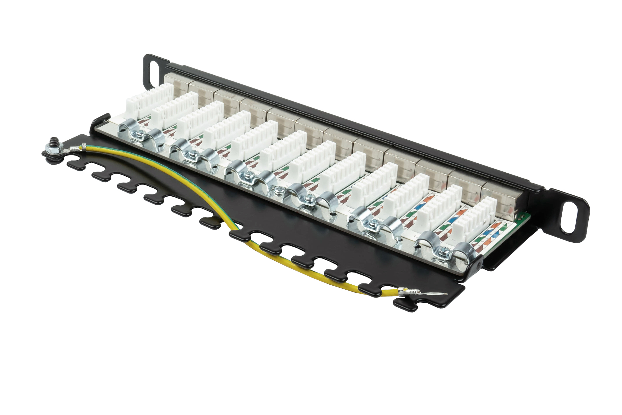 Patchpanel 10" Cat. 6A, 12-Port, 0,5 HE, STP geschirmt, werkzeugloses Öffnen, Tiefschwarz (RAL9005), Good Connections®