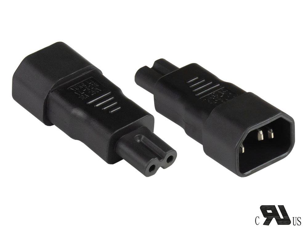 Stromadapter Kaltgeräte-Stecker C14 (gerade) an C7/Euro 8 Buchse (gerade), UL, schwarz, Good Connections®