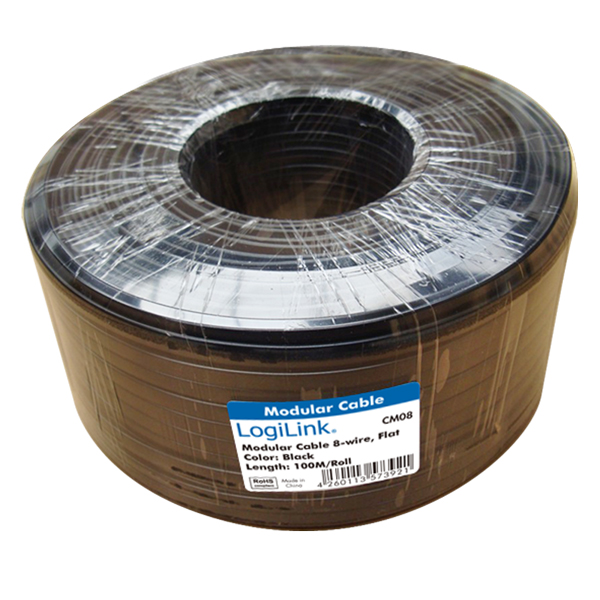 LogiLink® Telefonkabel, flach, 8-Adrig, schwarz, 100m[CM08]
