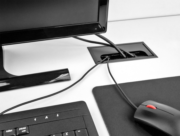 Kabeldurchführung für Tischeinbau mit Bürste 280 x 80 x 28 mm schwarz, Delock® [66857]