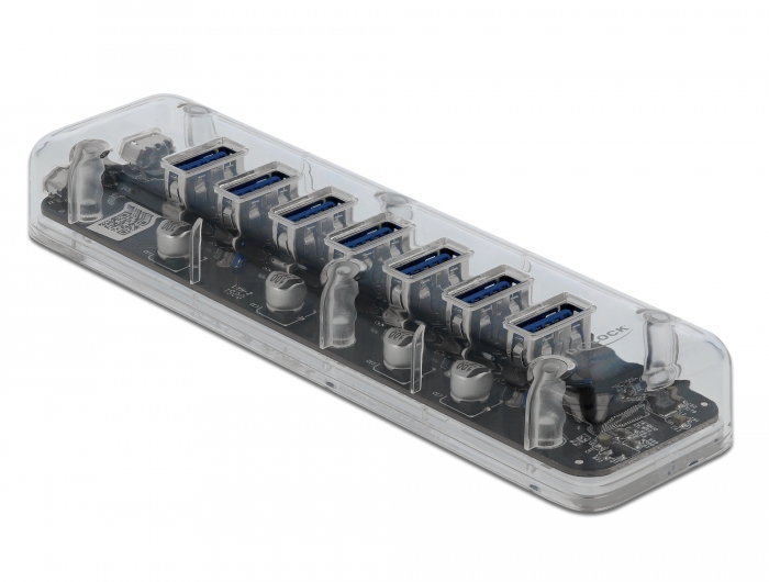 Externer USB 3.0 Hub mit 7 Ports transparent , Delock® [64088]