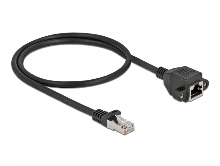 Netzwerk Verlängerungskabel S/FTP RJ45 Stecker zu RJ45 Buchse Cat.6A 50 cm schwarz, Delock® [86999]