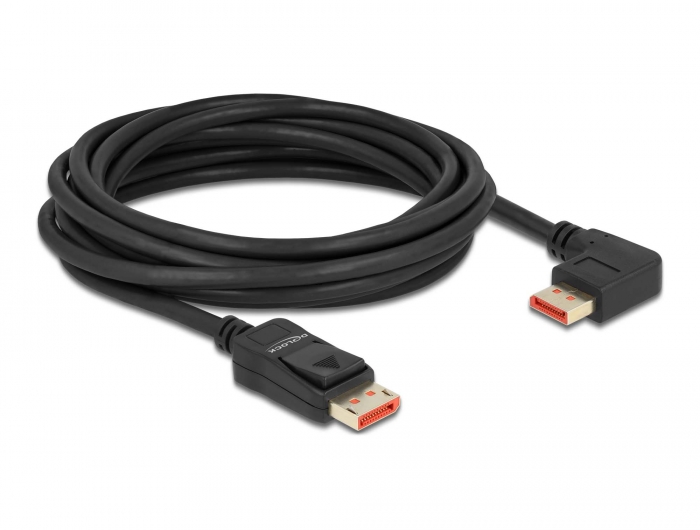 DisplayPort Kabel Stecker gerade zu Stecker 90° links gewinkelt 8K 60 Hz, schwarz, 5 m, Delock® [87049]