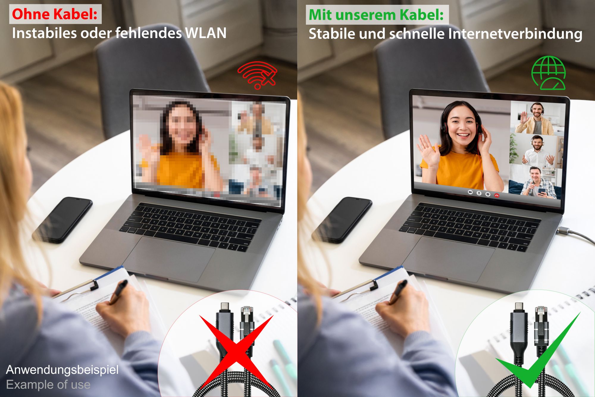 Ethernet-Kabel USB-C™ Stecker an RJ45 Stecker, Textilmantel, anthrazit, 1,5m, Good Connections®