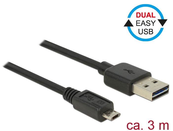 Kabel EASY-USB 2.0 Typ-A Stecker an EASY-USB 2.0 Typ Micro-B Stecker, schwarz, 3m, Delock® [83851]