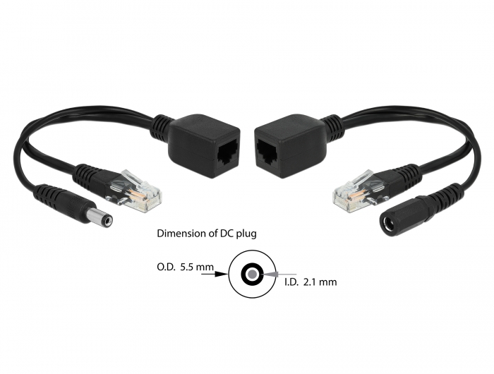Passives PoE Adapter Set RJ45 DC 5,5 x 2,1 mm, Delock® [66023]