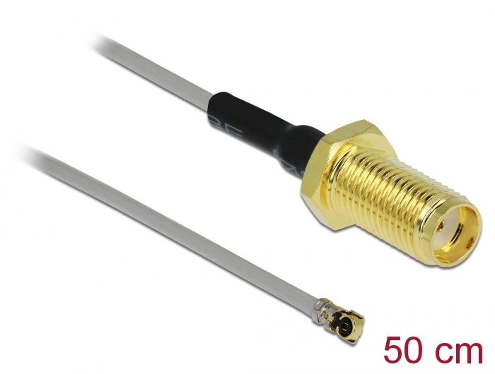 Antennenkabel SMA Buchse zum Einbau zu MHF® 4 Stecker 0.81, Gewindelänge 10 mm, grau, 0,5 m, Delock® [90399]