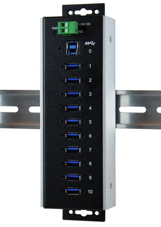 USB 3.0 HUB 10-Port, 10x Buchse A, Upstream Buchse B, 15KV ESD Surge Protection, -40°C bis +85°C, inkl. Din-Rail Kit, Exsys® [EX-1110HMVS-WT]
