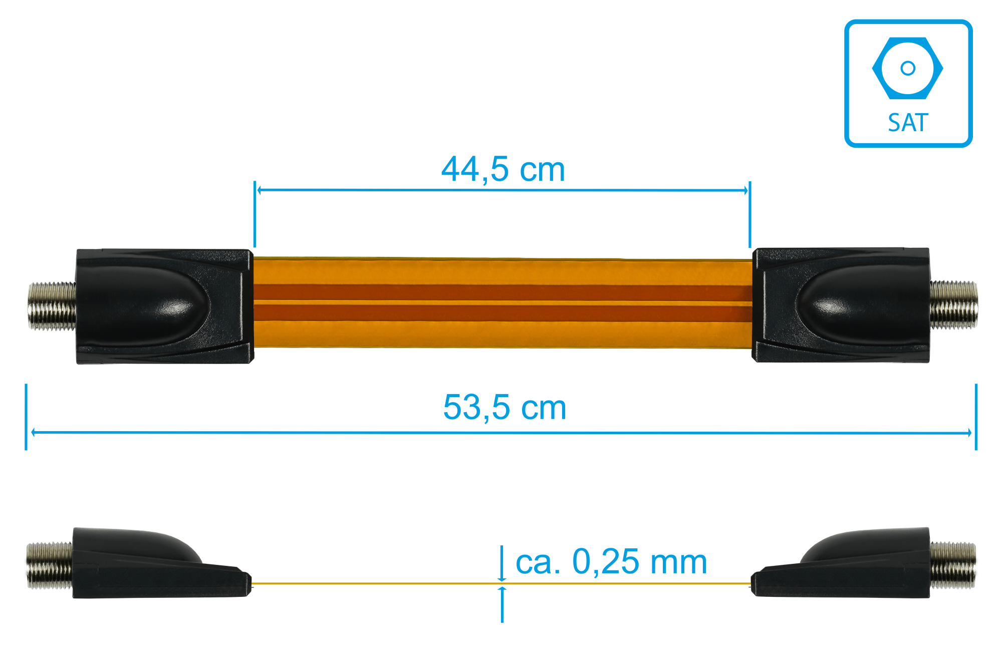 SAT Fensterdurchführung High-Quality, Gesamtlänge inkl. Stecker 53,5cm, flexible Länge 44,5cm, transparent, Good Connections®