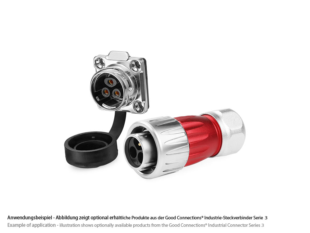 Industrie-Steckverbinder S3 - Power (3-Pin) Durchführungskupplung mit Flansch, Lötanschluss, Metall, M20, Bajonett, IP65/67, Good Connections®