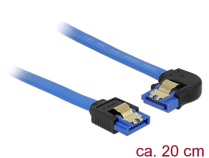 Kabel SATA 6 Gb/s Buchse gerade an SATA Buchse links gewinkelt, mit Goldclips, blau, 0,2m, Delock® [84983]