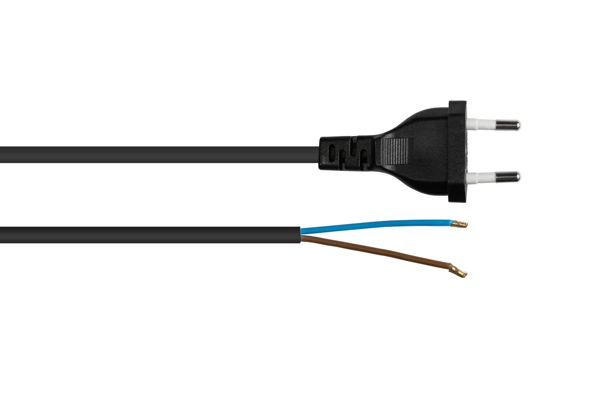 kabelmeister® Euro-Netzkabel Euro-Stecker Typ C an abisolierte Enden, schwarz, 0,75 mm², 1,5 m