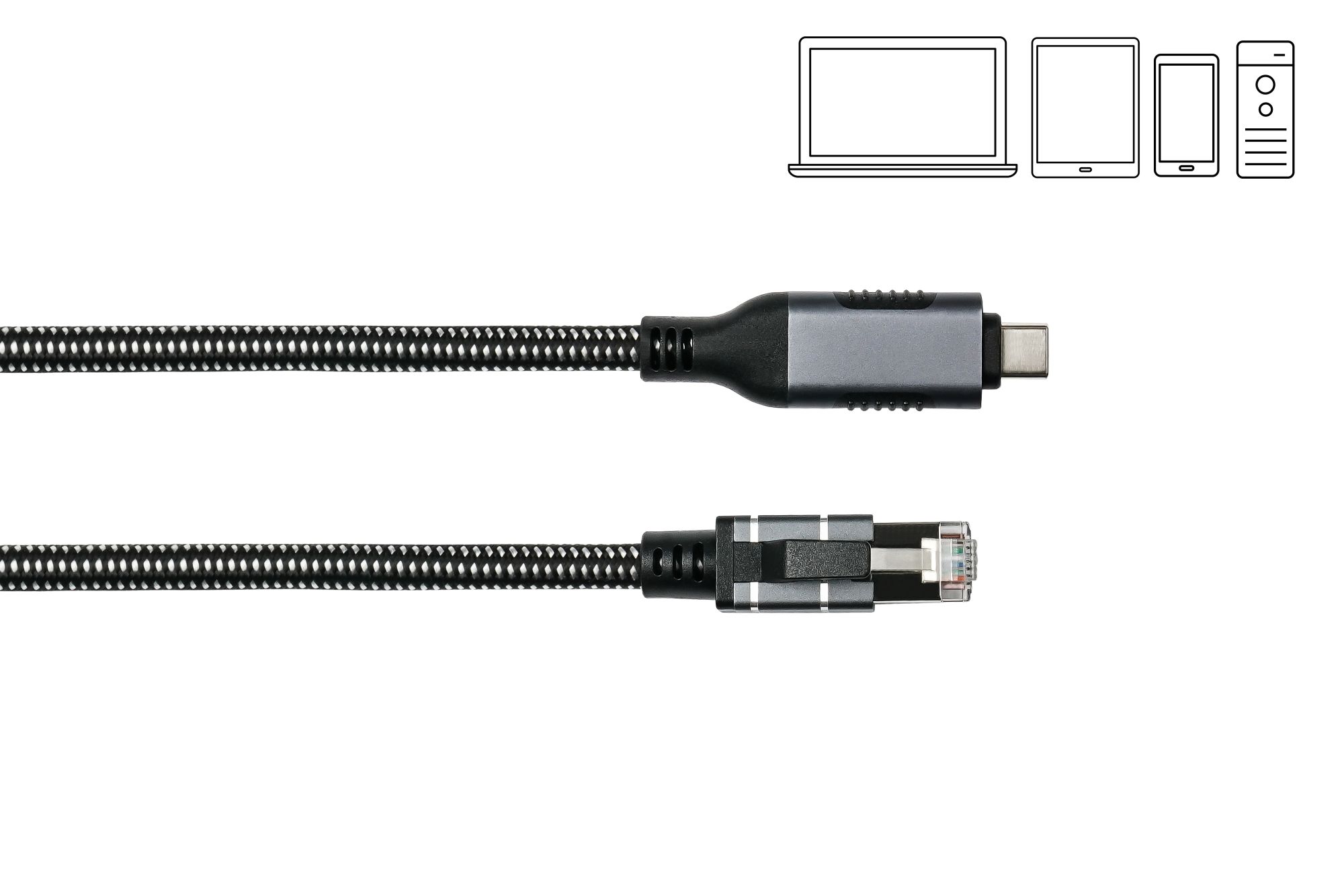 Ethernet-Kabel USB-C™ Stecker an RJ45 Stecker, Textilmantel, anthrazit, 5m, Good Connections®