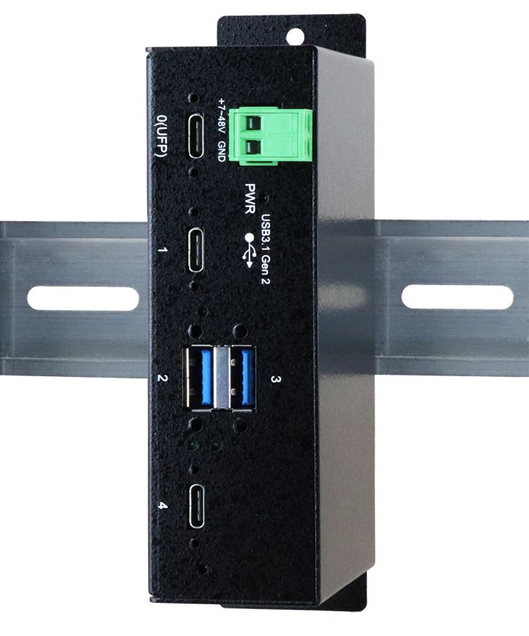 4 Port USB 3.1 Gen2 Metall HUB mit 2 x C- und 2 x A-Anschlüsse, inkl. Din-Rail-Kit und USB 3.1 Gen2 Kabel (1 Meter), Exsys® [EX-1274HMV]