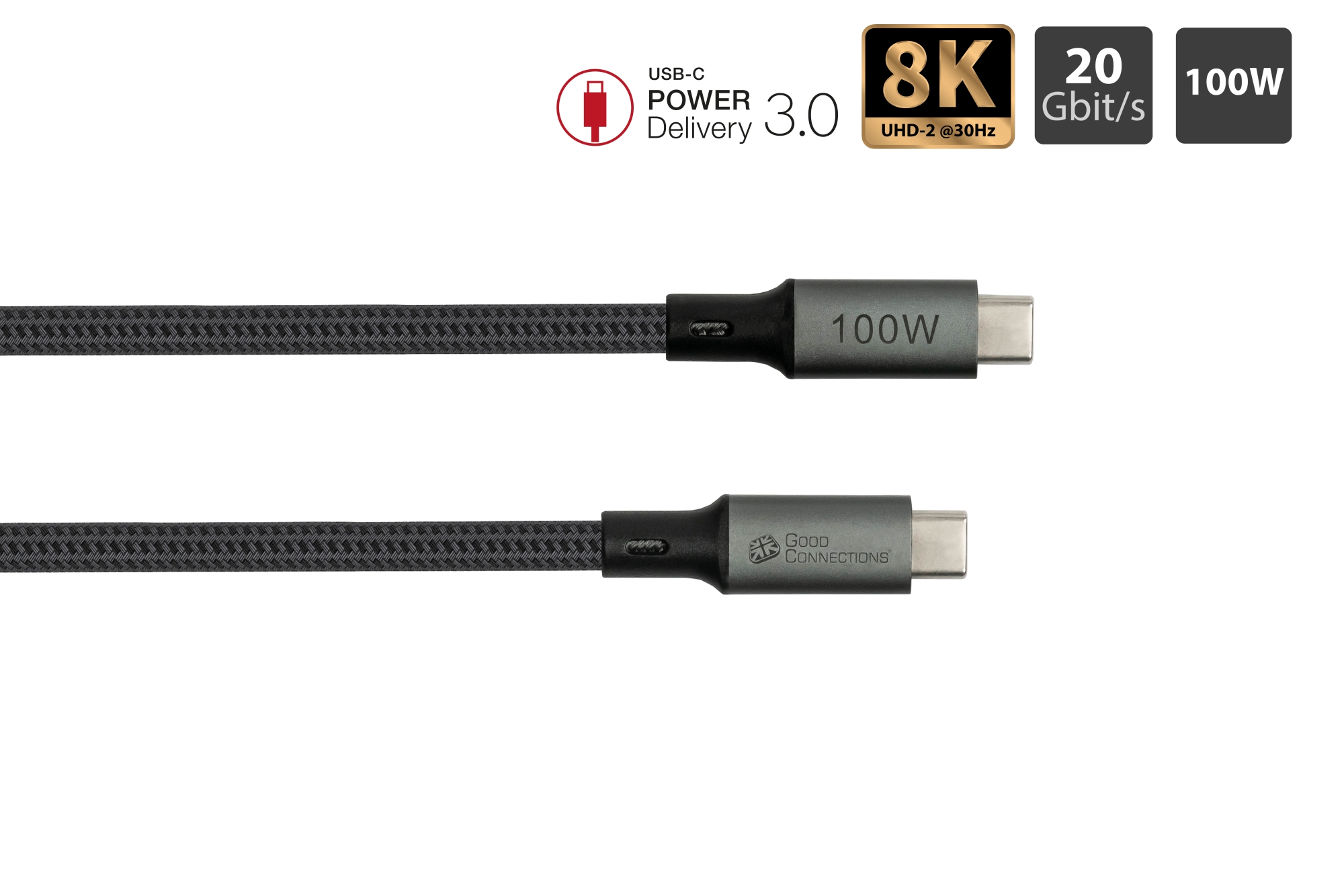 USB 4.0 Gen. 2x2 Kabel (20GBit/s, 100W, 8K@30Hz), USB-C™ Stecker an USB-C™ Stecker, anthrazit, 1,8m, Good Connections®