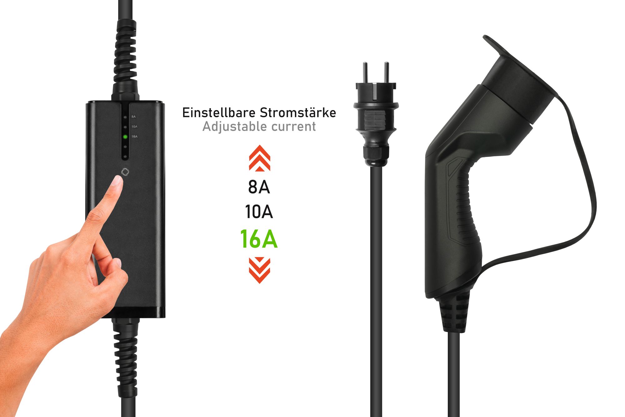 kabelmeister® Typ 2 Ladegerät mit geradem Schutzkontakt-Stecker, für Elektro- u. Hybridfahrzeuge, 3,6kW, schwarz, 5m