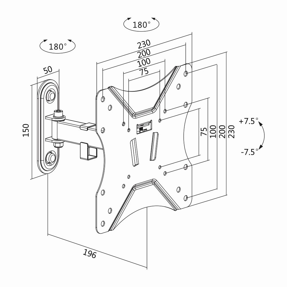 TV-Wandhalterung, 23-42", neigbar -7.5°/+7.5°, schwenkbar -90°/90°, max. 25 kg Belastung, LogiLink® [BP0007]