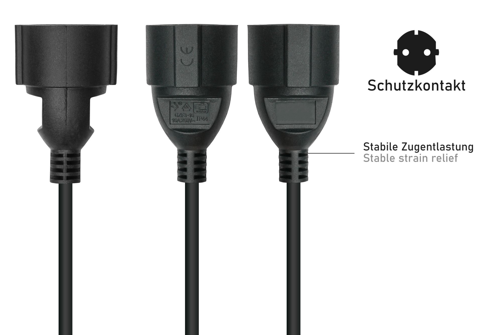kabelmeister® Netzkabel / Adapterkabel USV,  Kaltgeräte-Stecker C14 (gerade) an Schutzkontakt-Buchse Typ F (gerade), schwarz, 0,75mm², 0,15m