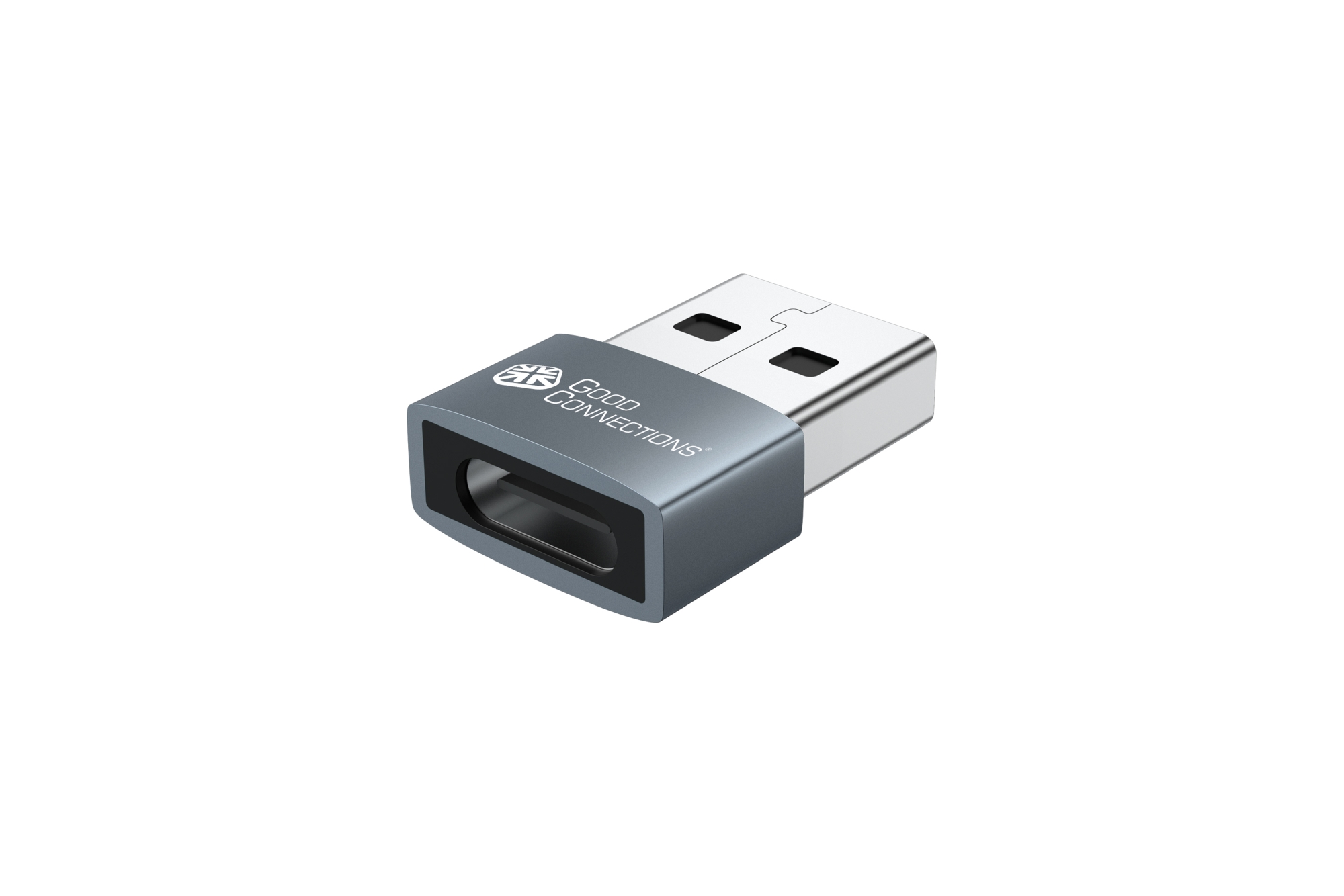 Adapter USB 2.0 Stecker A an USB-C™ Buchse, Aluminiumgehäuse, grau, 2er-Set, Good Connections®
