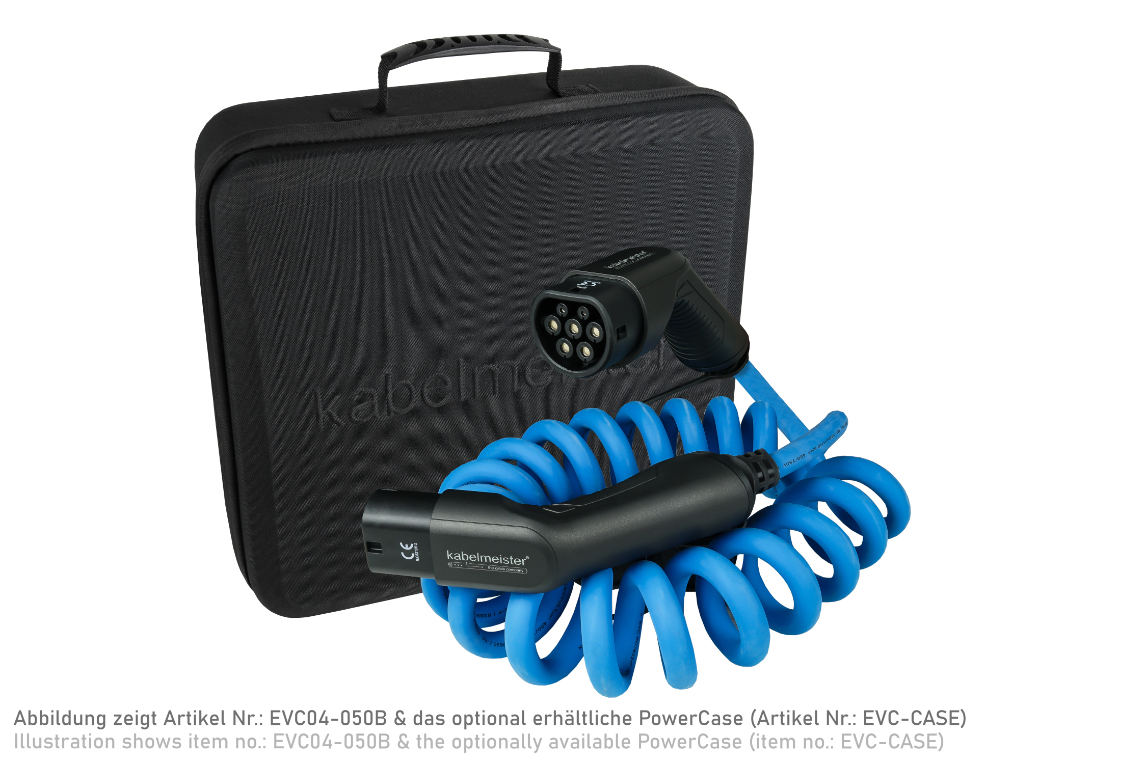 kabelmeister® Typ 2 Ladekabel für Elektro- und Hybridfahrzeuge, 3-phasig, 16 A, 11 kW, Spiralkabel, blau, 5m