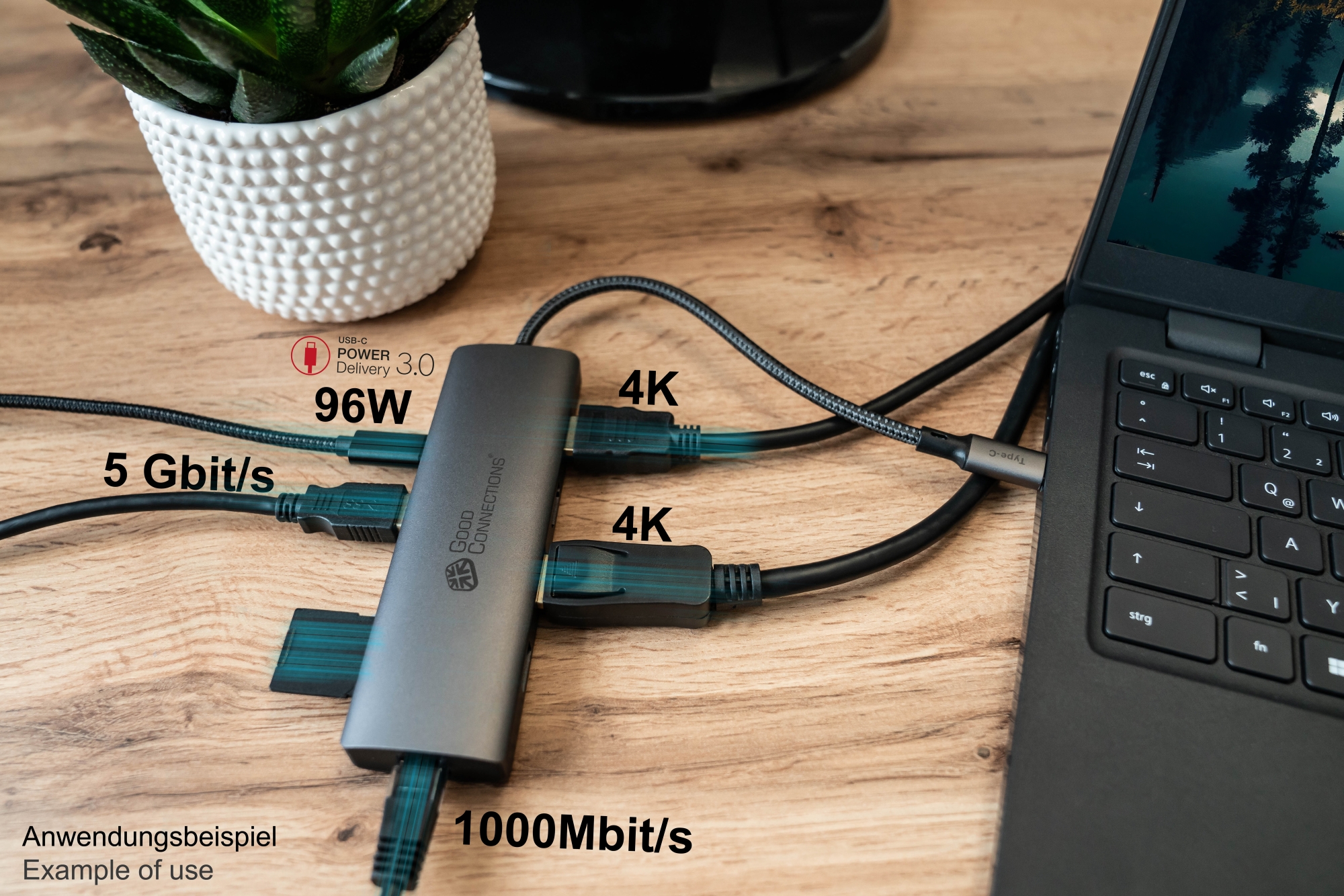 USB-C™-Hub (10-Port), 2x HDMI 2.0, 1x DP, 1x USB-C™ (PD 96W), 2x USB 3.0 A, 1x USB 2.0 A, 1x RJ45, 1x Kartenleser, anthrazit, Good Connections®