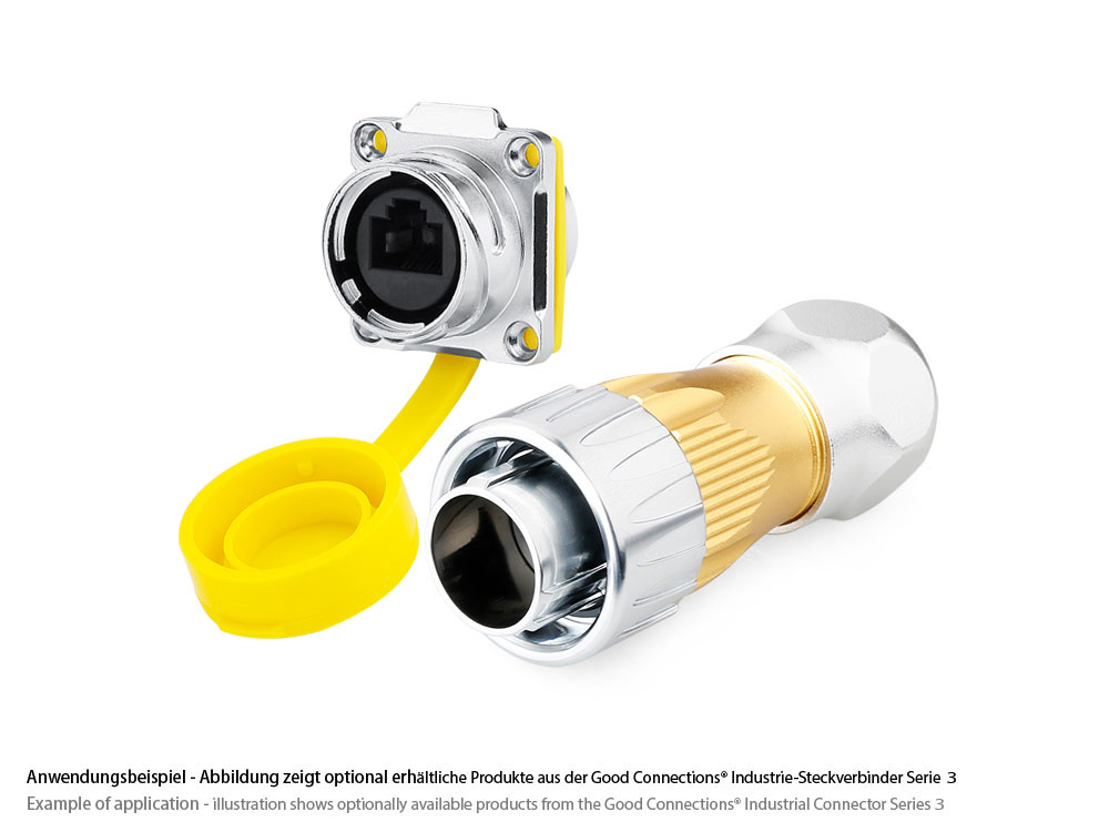 Industrie-Steckverbinder S3 - Stecker mit Kabelverschraubung, Aussparung für RJ45 Stecker, Metall, M24, Bajonett, IP65/67, Good Connections®