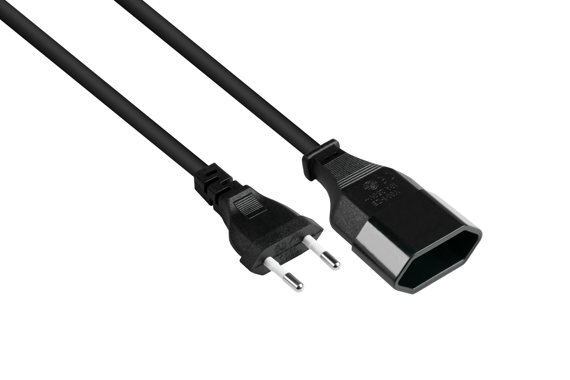 Euro-Verlängerung Euro-Stecker Typ C (gerade) an Euro-Buchse (gerade), schwarz, 0,75 mm², 3 m, Good Connections®