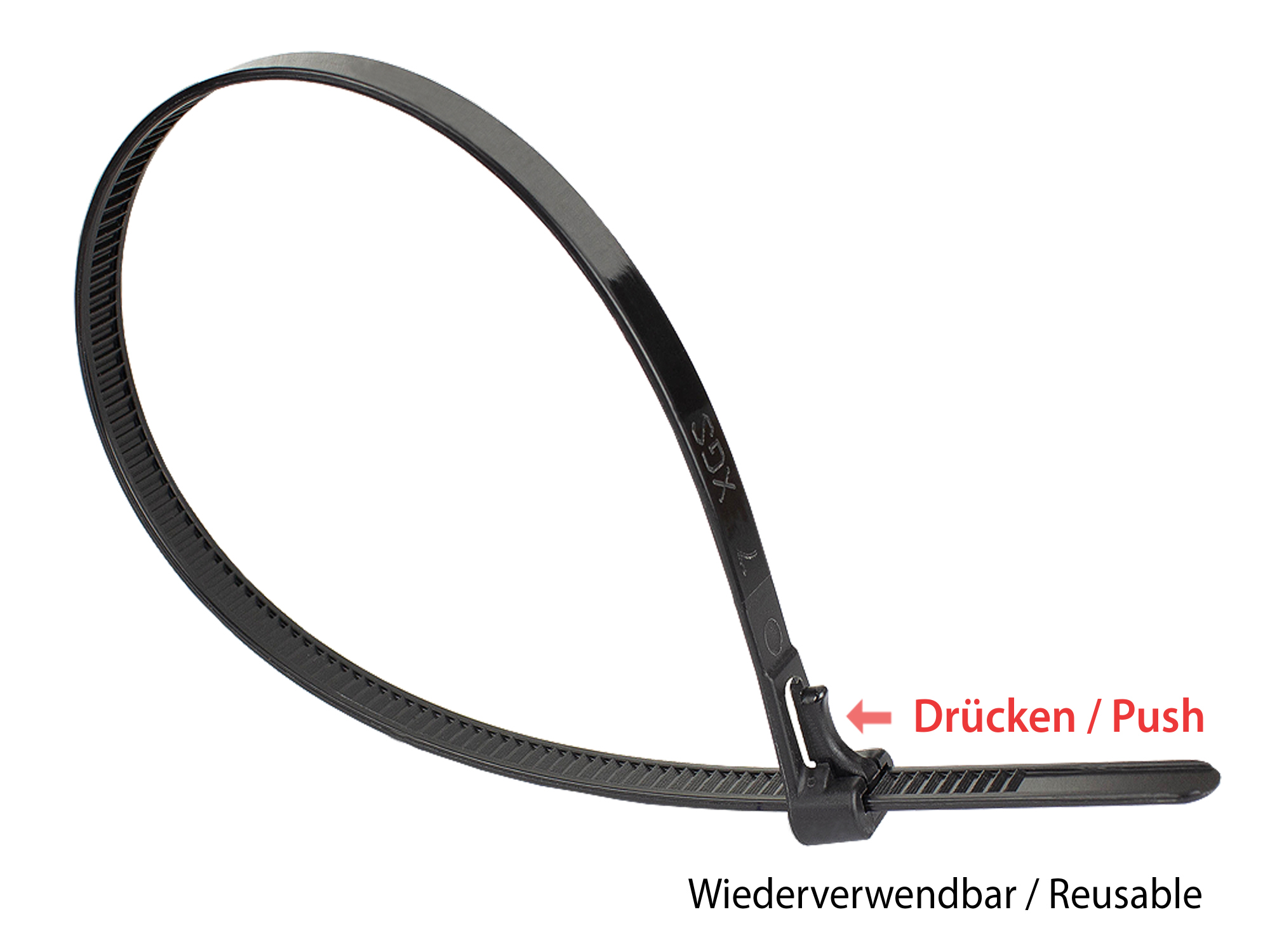 Wiederverwendbarer Kabelbinder 300 mm x 7,4 mm, schwarz, UV-resistent, -40 °C bis +85 °C, 100 Stück, Good Connections®