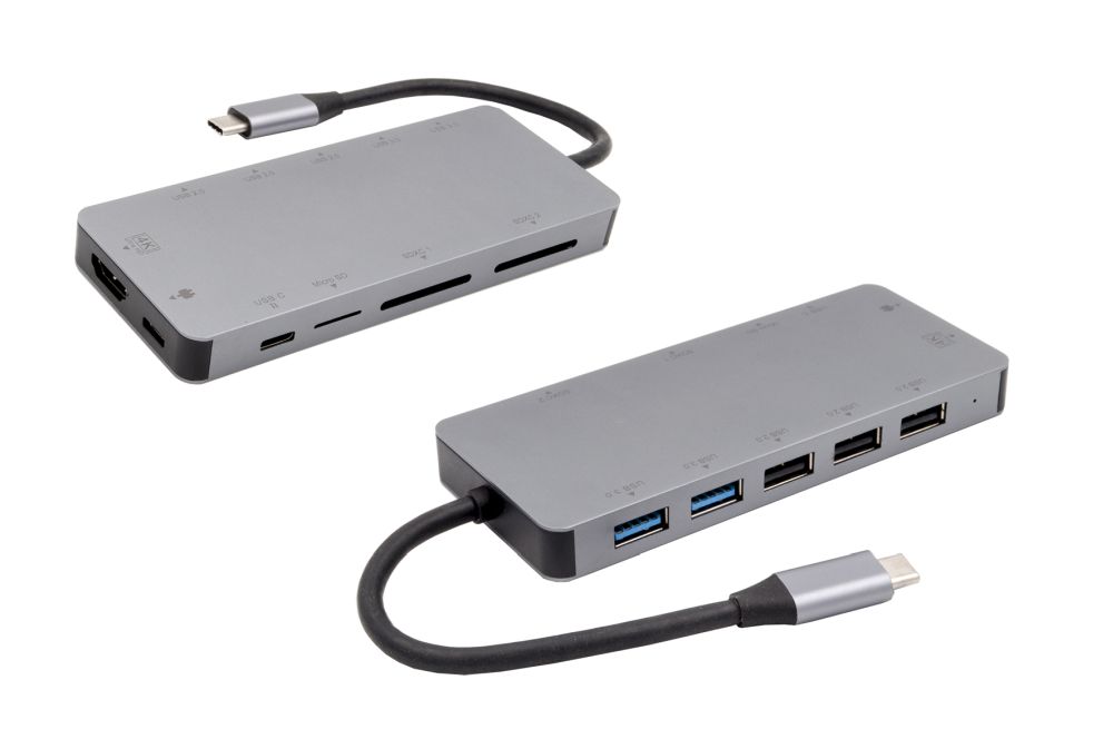 11 in 1 Metall HUB (Dockingstation) mit 1x HDMI, 1x C-Port mit PD, 2x USB 3.0, 3x USB 2.0, 1x MicroSD und 2x SD-Ports, Exsys® [EX-1221HM]