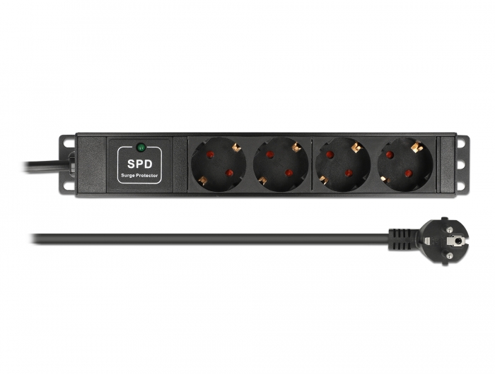 Steckdosenleiste 4-fach mit Überspannungsschutz 1 HE schwarz, Delock® [66818]