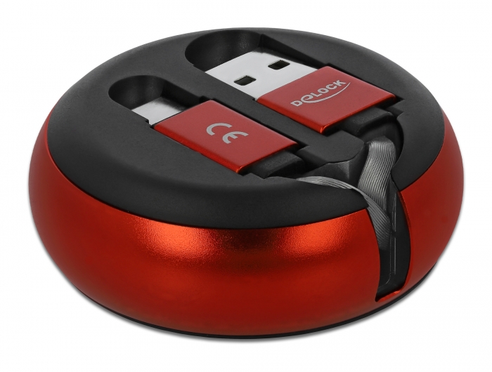 USB 2.0 Aufrollkabel Typ-A zu USB-C™ schwarz / rot, Delock® [85819]