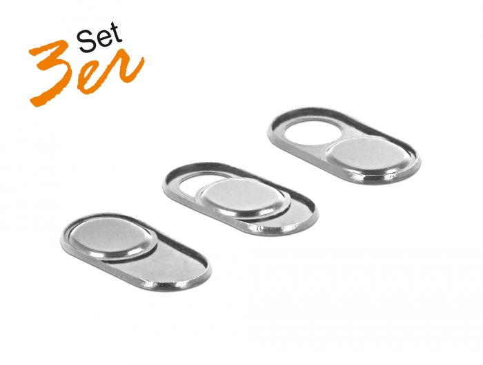 Webcam Abdeckung für Notebook, Tablet und Smartphone, 3 Stück silber, Delock® [20656]