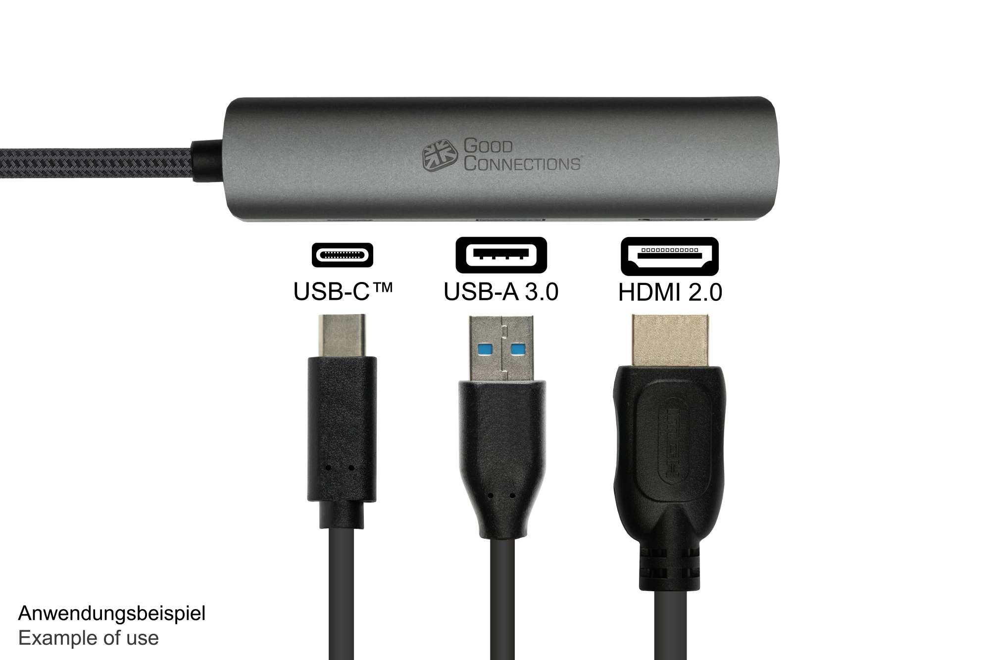 USB-C™-Hub (3-Port), 1x HDMI 2.0, 1x USB-C™ (PD 94W), USB 3.0 A, anthrazit, Good Connections®