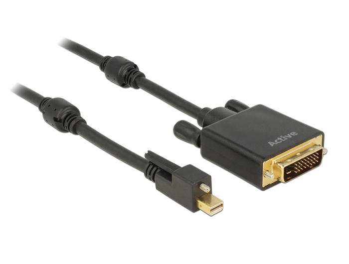 Kabel mini Displayport 1.2 Stecker mit Schraube an DVI Stecker 4K Aktiv schwarz 3m, Delock® [83727]
