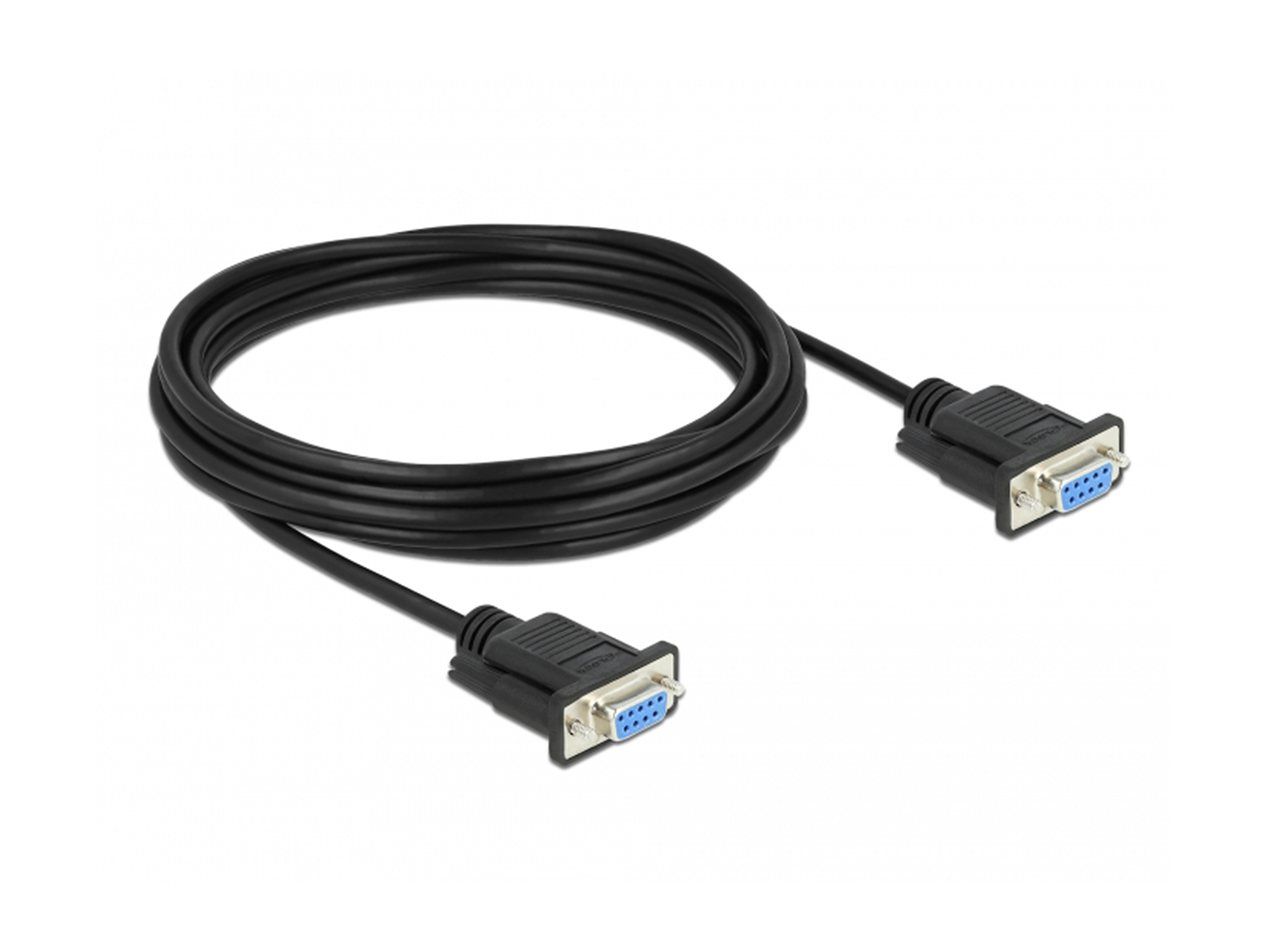 Seriell Kabel RS-232 D-Sub 9 Buchse zu Buchse Nullmodem mit schmalem Steckergehäuse - CTS / RTS auto control - 5 m, Delock® [87784]