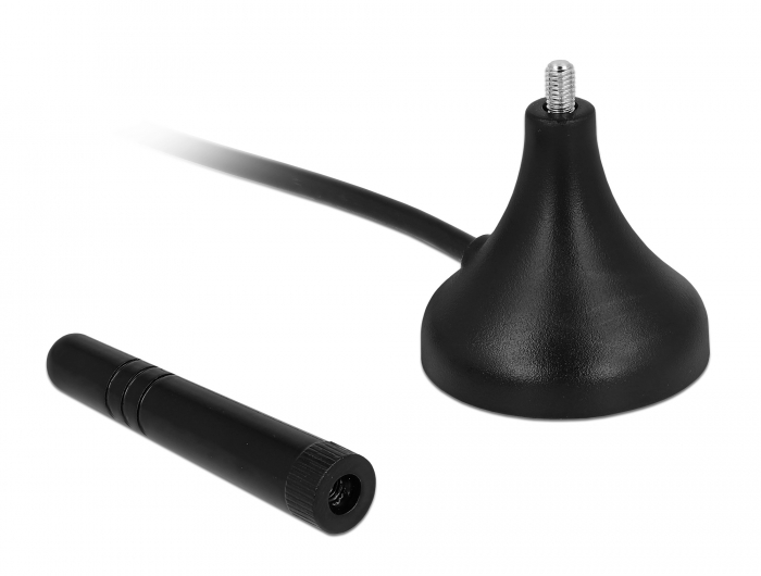 LTE Antenne SMA Stecker, 1-2dBi, starr, omnidirektional, mit magnetischem Standfuß und RG-174 A/U Kabel, 3m, outdoor, schwarz, Delock® [12583]