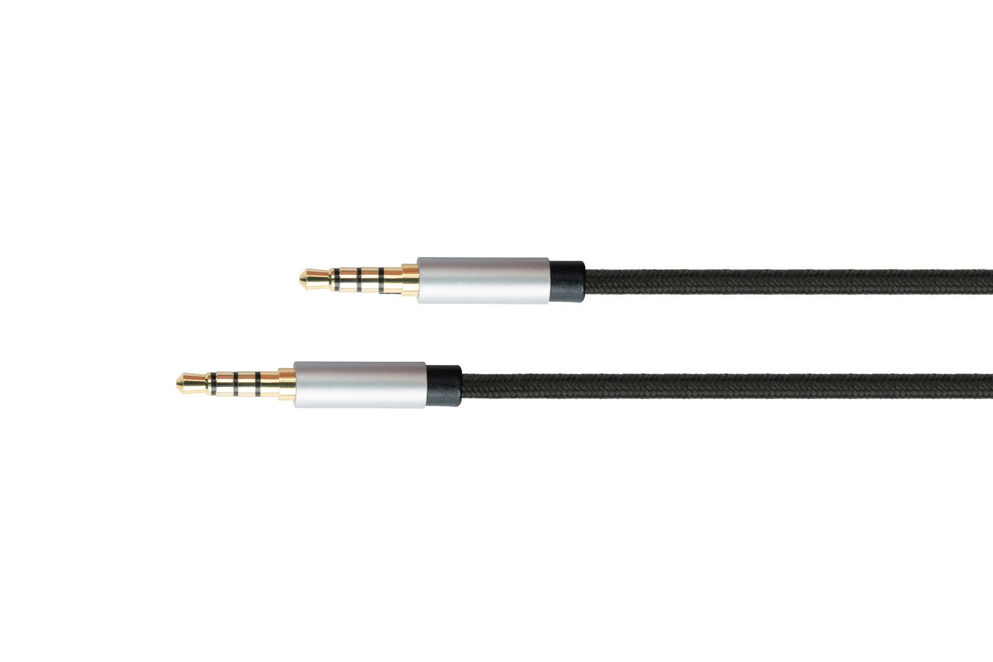 Audio Anschlusskabel High-Quality, 4-poliger 3,5mm Klinkenstecker beidseitig, Textilmantel, schwarz, 2m, PYTHON® Series