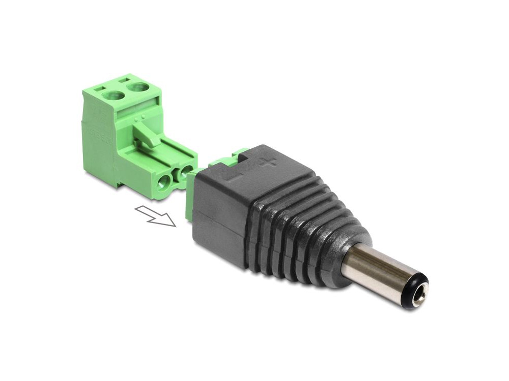 Adapter DC 2,1 x 5,5 mm Stecker an Terminalblock 2 Pin 2-teilig, Delock® [65422]