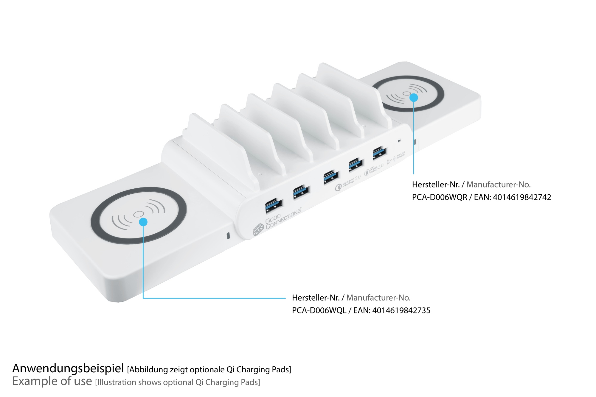 USB-Desktop-Schnellladestation 110W, 10-Port (5x USB-C™ und 5x USB-A), PD 3.0, QC 3.0, weiß, Good Connections®