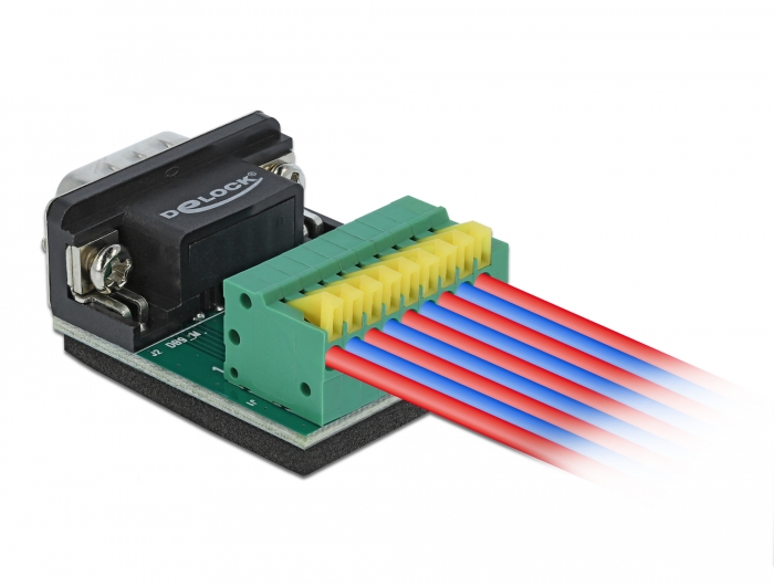 Adapter Sub-D 9 Pin Stecker an Terminalblock 9 Pin mit Drucktaster, Delock® [66321]