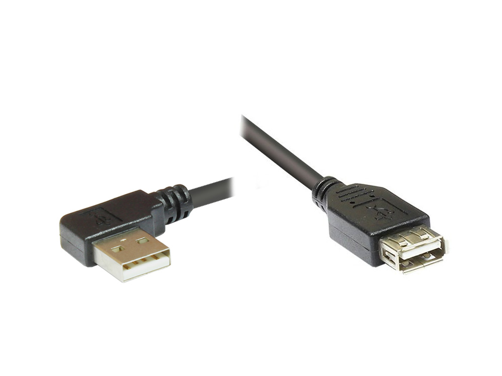 Verlängerungskabel USB 2.0, Stecker A gewinkelt an Buchse A, schwarz, 3m, Good Connections®