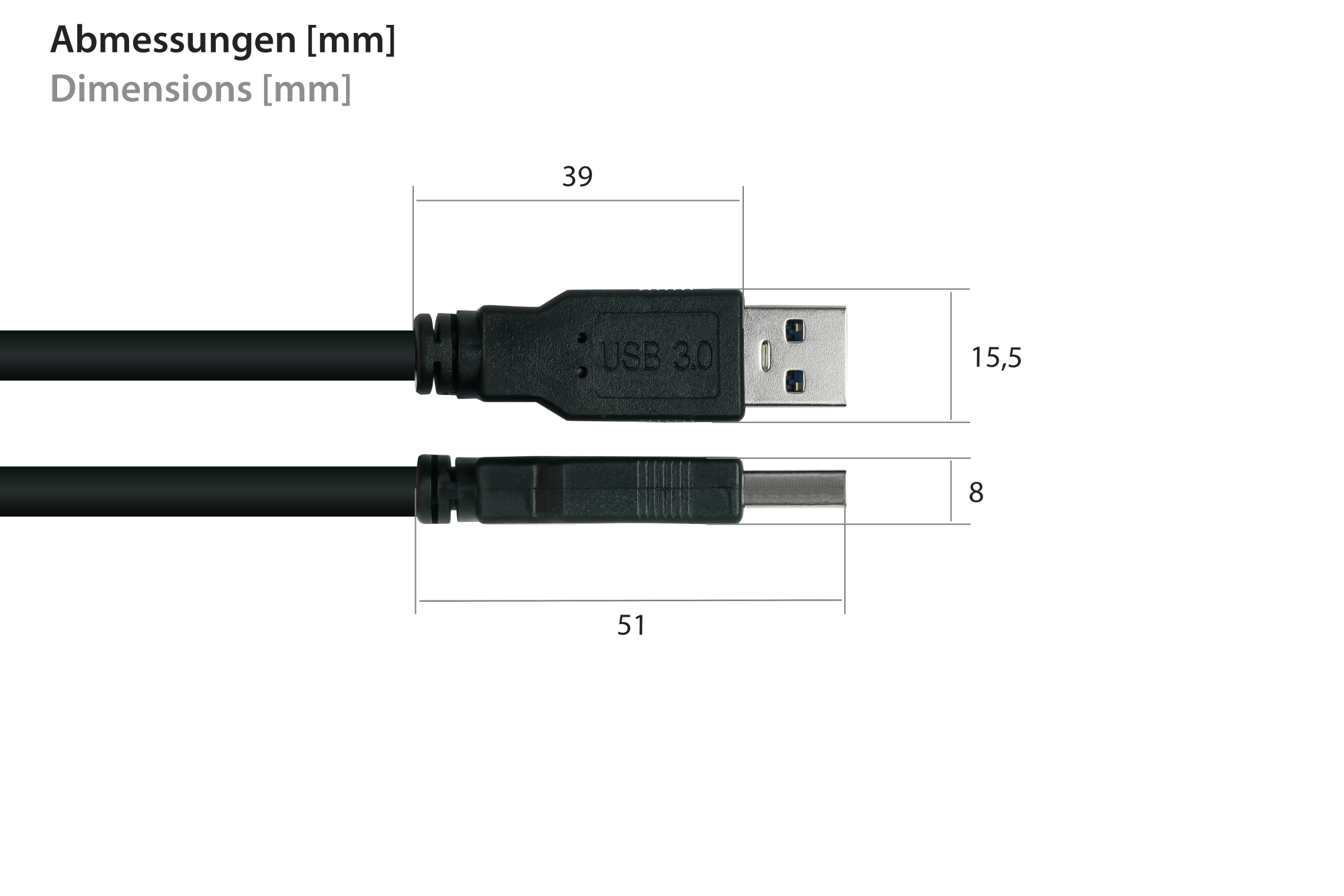 kabelmeister® Verlängerungskabel USB 3.0 Stecker A an Buchse A, Premium, DATA AWG28 / Power AWG24, UL, KUPFER, schwarz, 0,5m