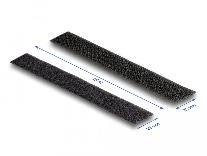 Strapazierfähiges Klettband mit Haft- und Flauschband L 15 m x B 25 mm schwarz, Delock® [20851]
