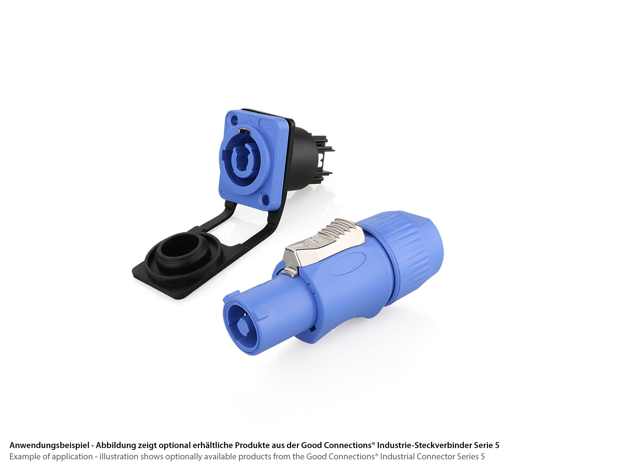 Netzsteckverbinder-Einbaubuchse (Power-In) 3-Pin mit Arretierung, blau, Good Connections®
