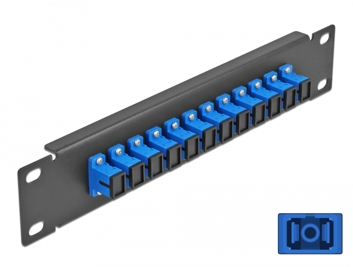 10" LWL Patchpanel 12 Port SC Simplex blau 1 HE schwarz, Delock® [66760]