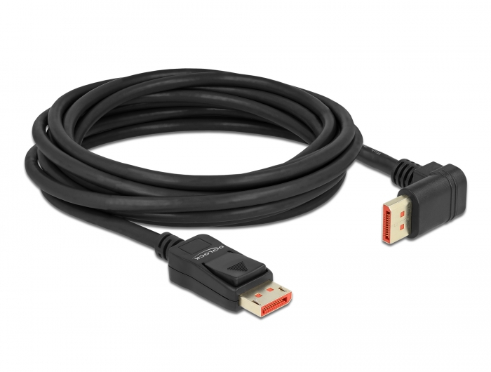 DisplayPort Kabel Stecker gerade zu Stecker 90° oben gewinkelt 8K 60 Hz, schwarz, 5 m, Delock® [87057]