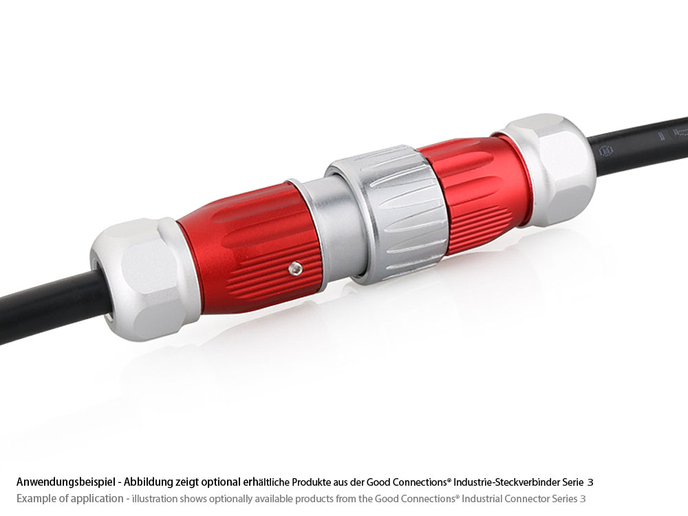Industrie-Steckverbinder S3 - Power (4-Pin) Buchsenstecker mit Kabelverschraubung, Lötanschluss, Metall, M20, Bajonett, IP65/67, Good Connections®